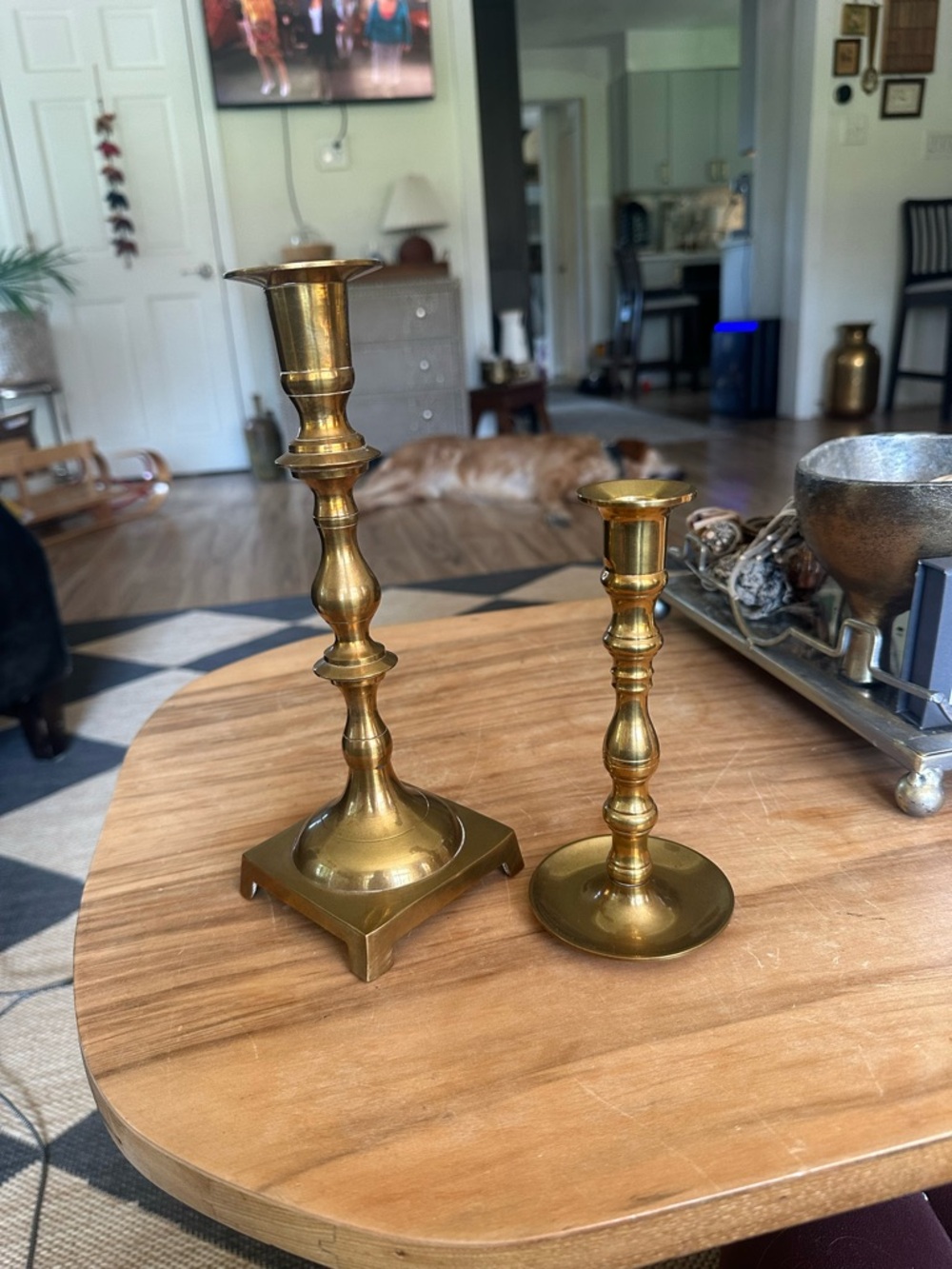 Set of two vintage brass candle holders 6” and 9.5” classic style